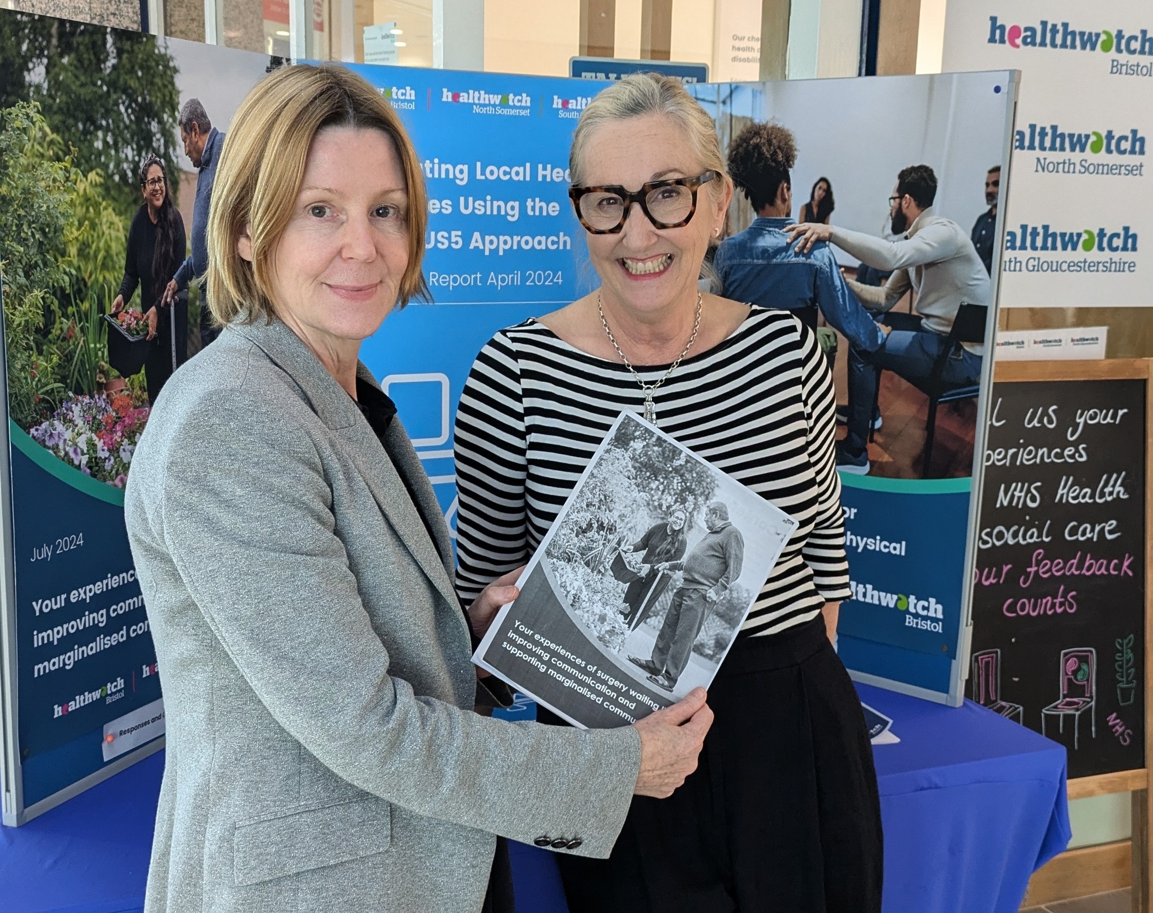 Maria Kane, Joint Chief Executive, North Bristol NHS Trust and University Hospitals Bristol and Weston NHS Foundation Trust, with Judy, the author of this report.